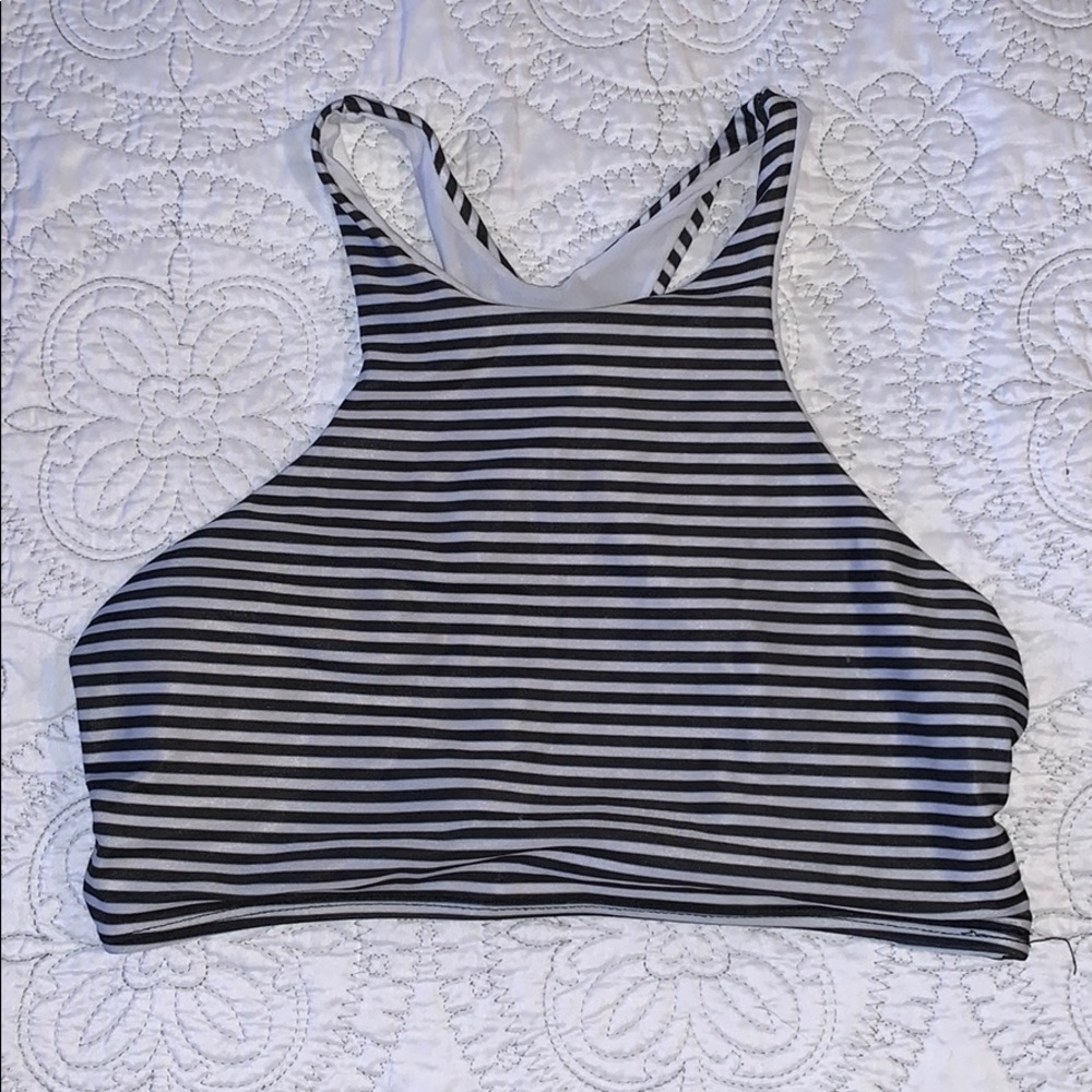 High-Neck Striped Swim Top